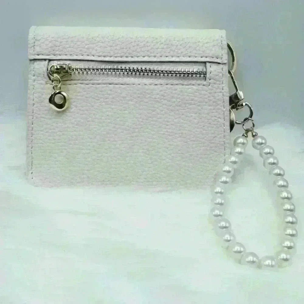 Elsa White Wallet w/ Faux Pearl Keychain Strap - Picture 5 of 6